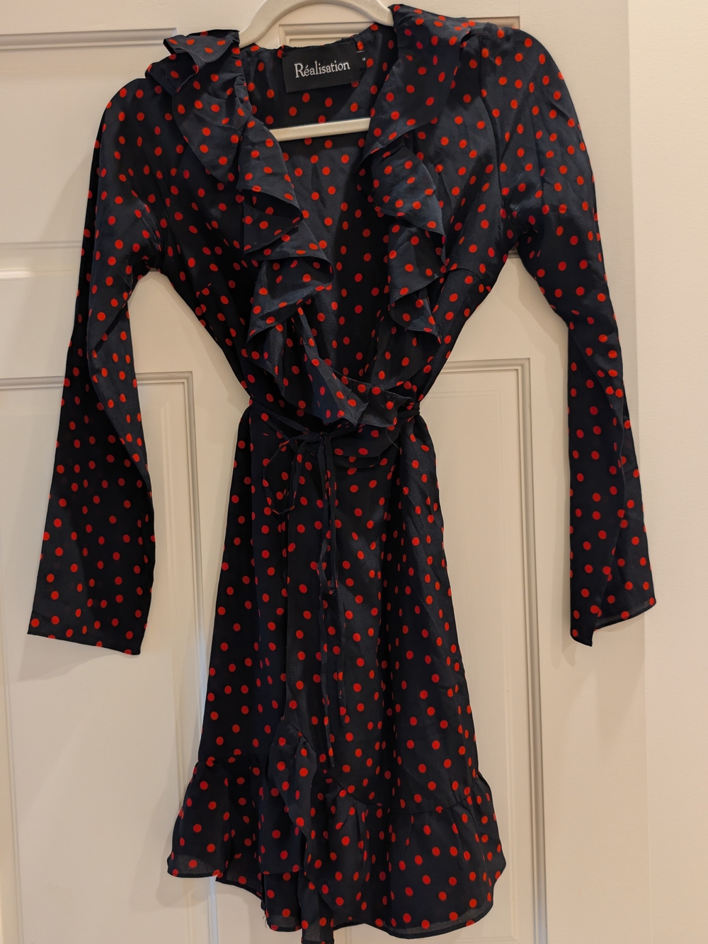 Realisation Par Black Mini Wrap Dress with Red Polka Dots - Picture 5 of 6